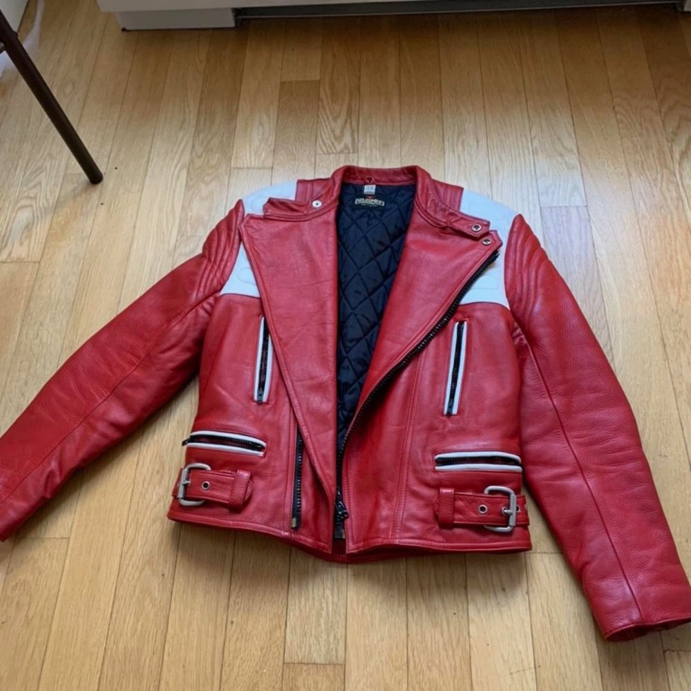 Vintage Red Leather Biker Jacket